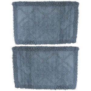 Gold Coast Shaggy Cotton Lattice Blue Bath Rug 28" x 18" Set of 2